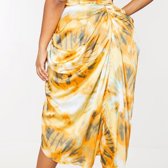 Plus Orange Tie Dye Ruched Side Midi Skirt - Picture 4 of 4